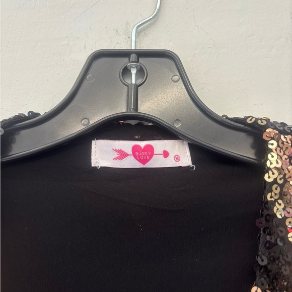 Buddy Love Adeline Black & Gold Sequin Short Wrap Dress SZ Medium - Picture 3 of 7